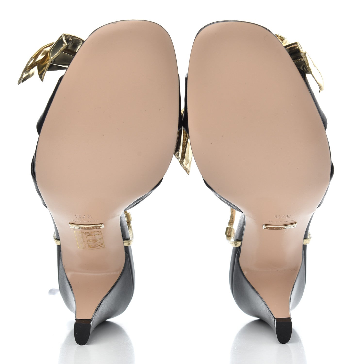 Gucci Nappa Metallic Bow Daphne High Heel Sandals 37.5 Black Platino 5 of 11