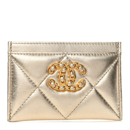Chanel Metallic Goatskin Quilted Chanel 19 Card Holder Gold 1 of 9
