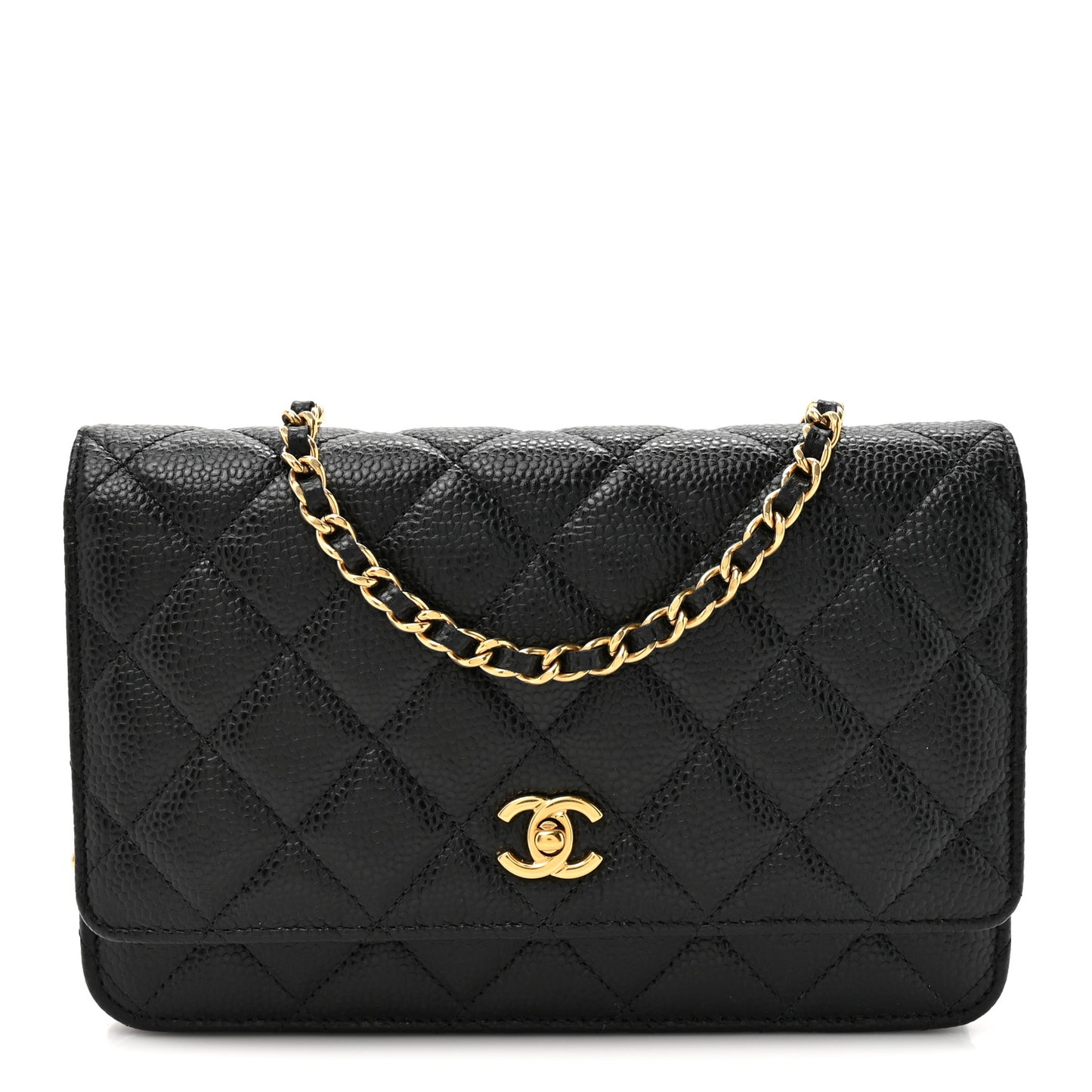 Caviar Quilted CC Turnlock Wallet On Chain WOC Black