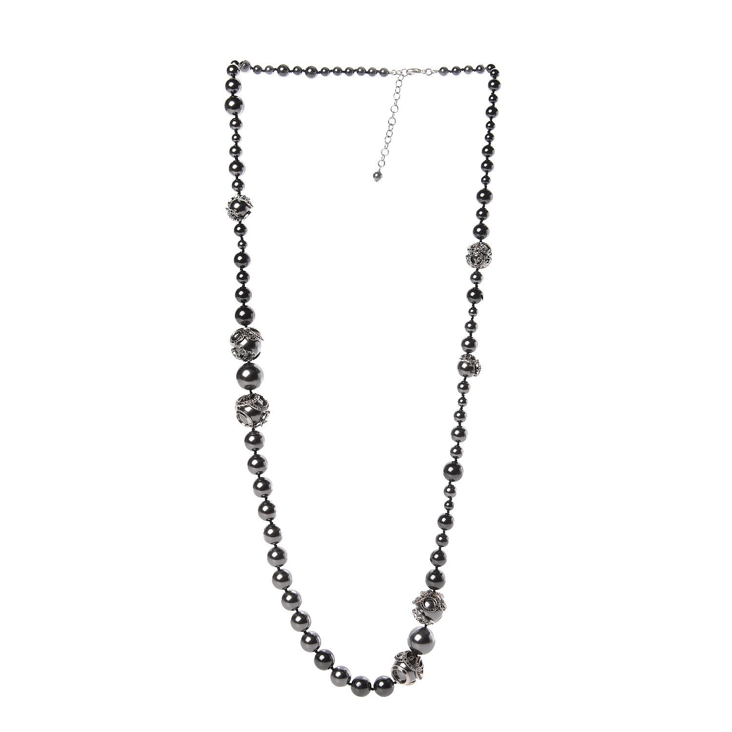 Chanel Ruthenium Pearl Beaded CC Long Necklace Black 3 of 5