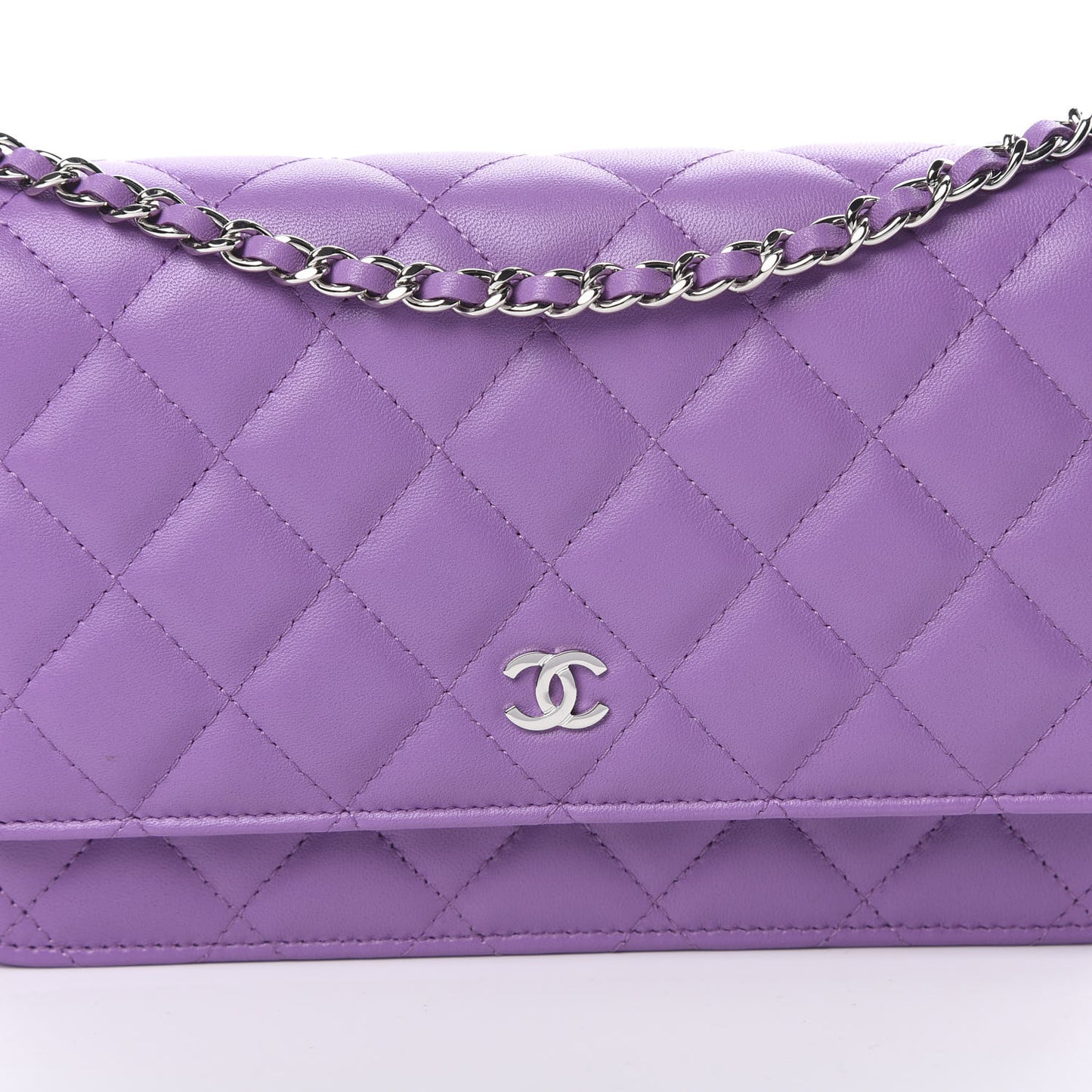 Lambskin Quilted Wallet On Chain WOC Purple