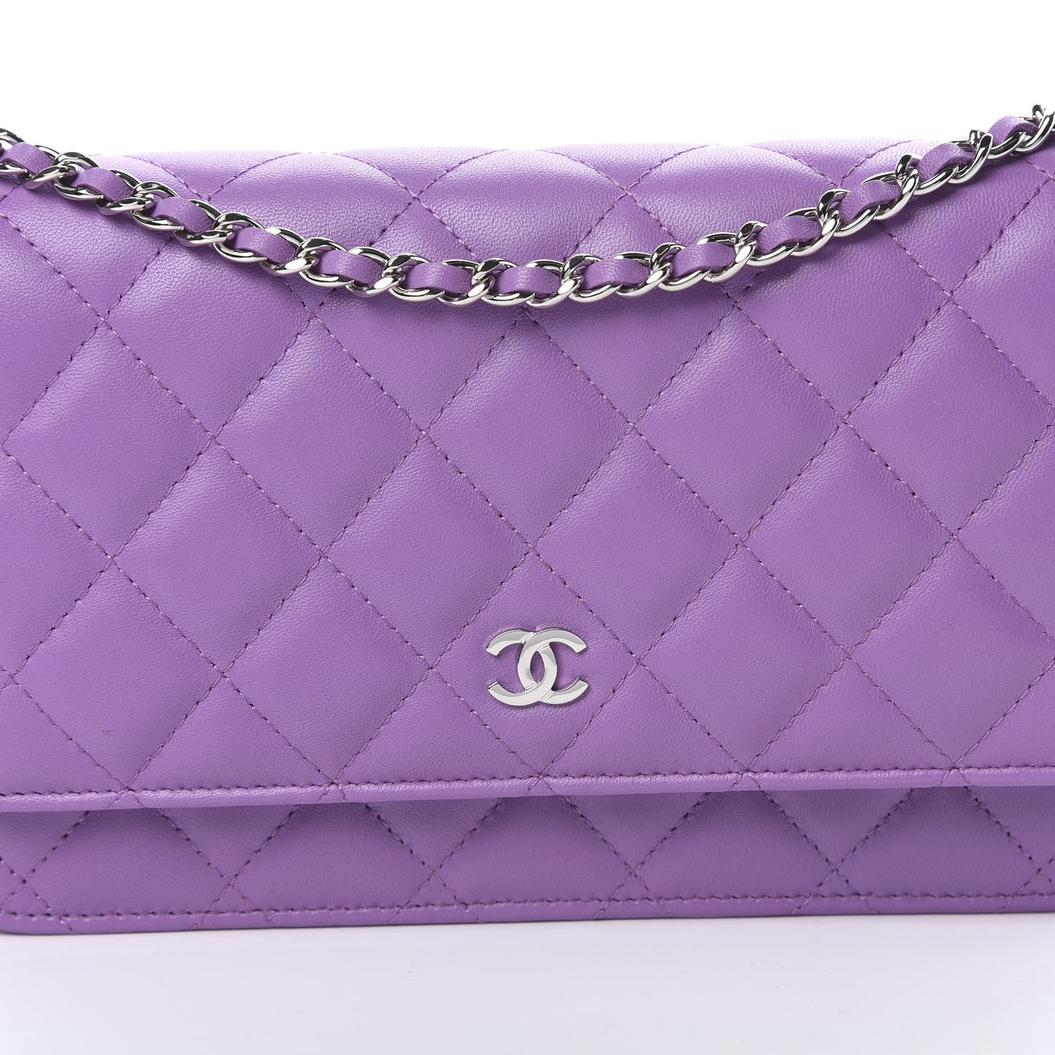 Chanel Lambskin Quilted Wallet On Chain WOC Purple 9 of 12