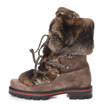 Christian Louboutin Suede Orylag Fur Mens Snow Black Flat Hiking Boots 41 Testa Di Moro Naturel 1 of 9