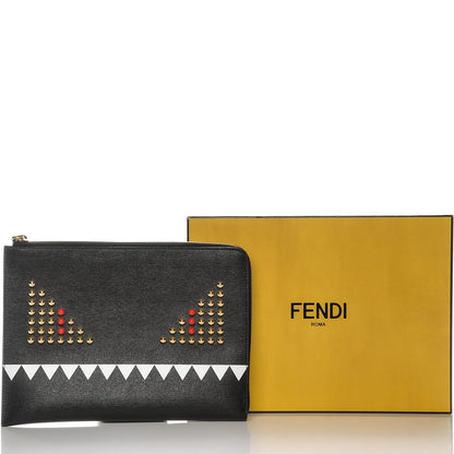 Fendi Vitello Elite Monster Eyes Studded Zip Around Pouch Black 8 of 8