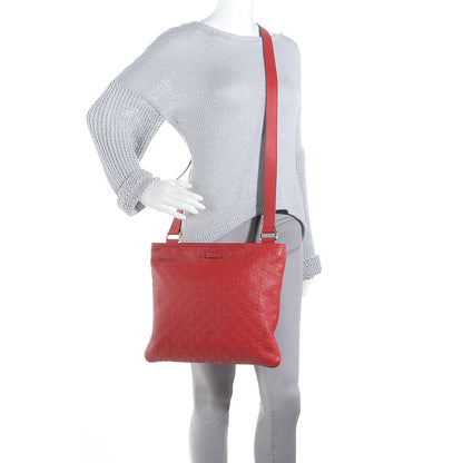 Gucci Guccissima Medium Flat Messenger Bag Red 2 of 7