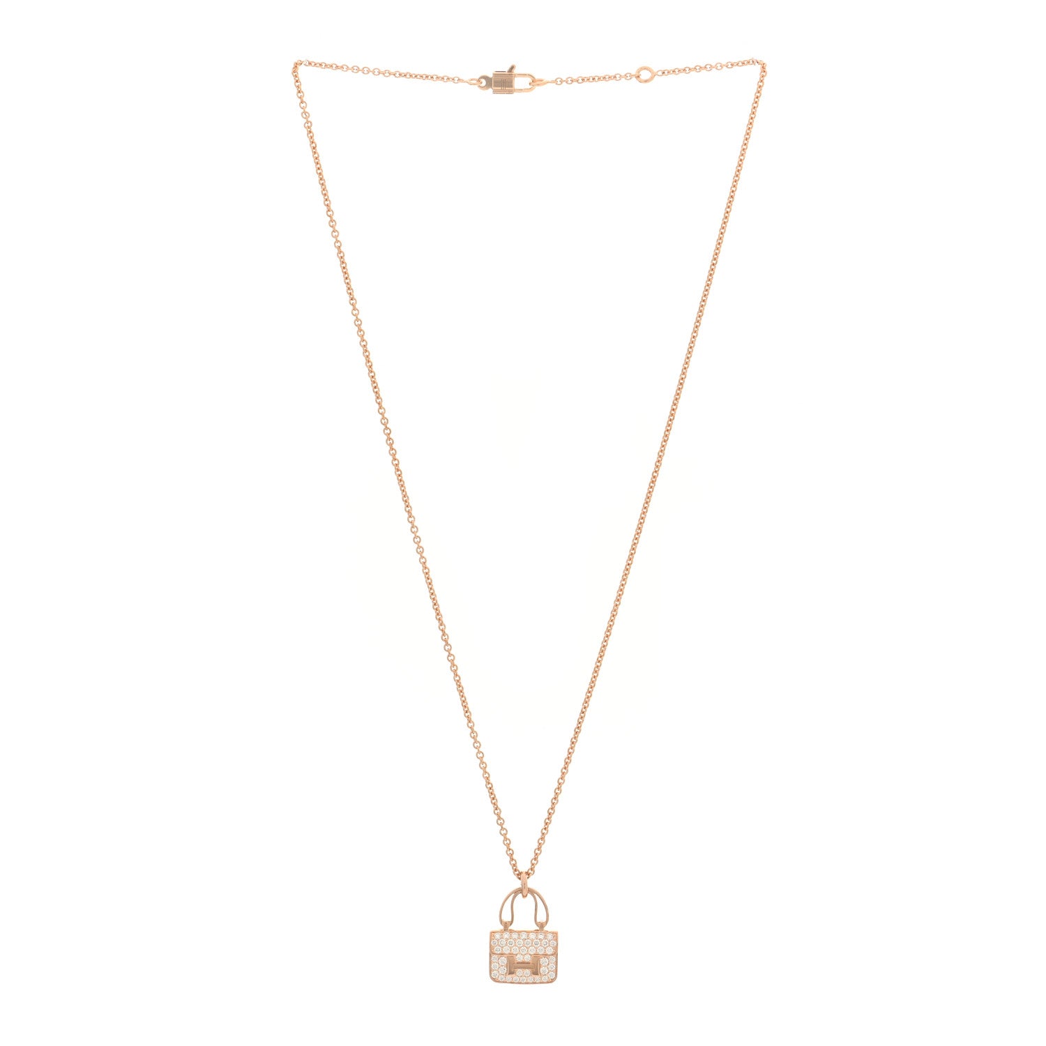 Hermes 18K Rose Gold Diamond Constance Amulettes Pendant Necklace 2 of 5