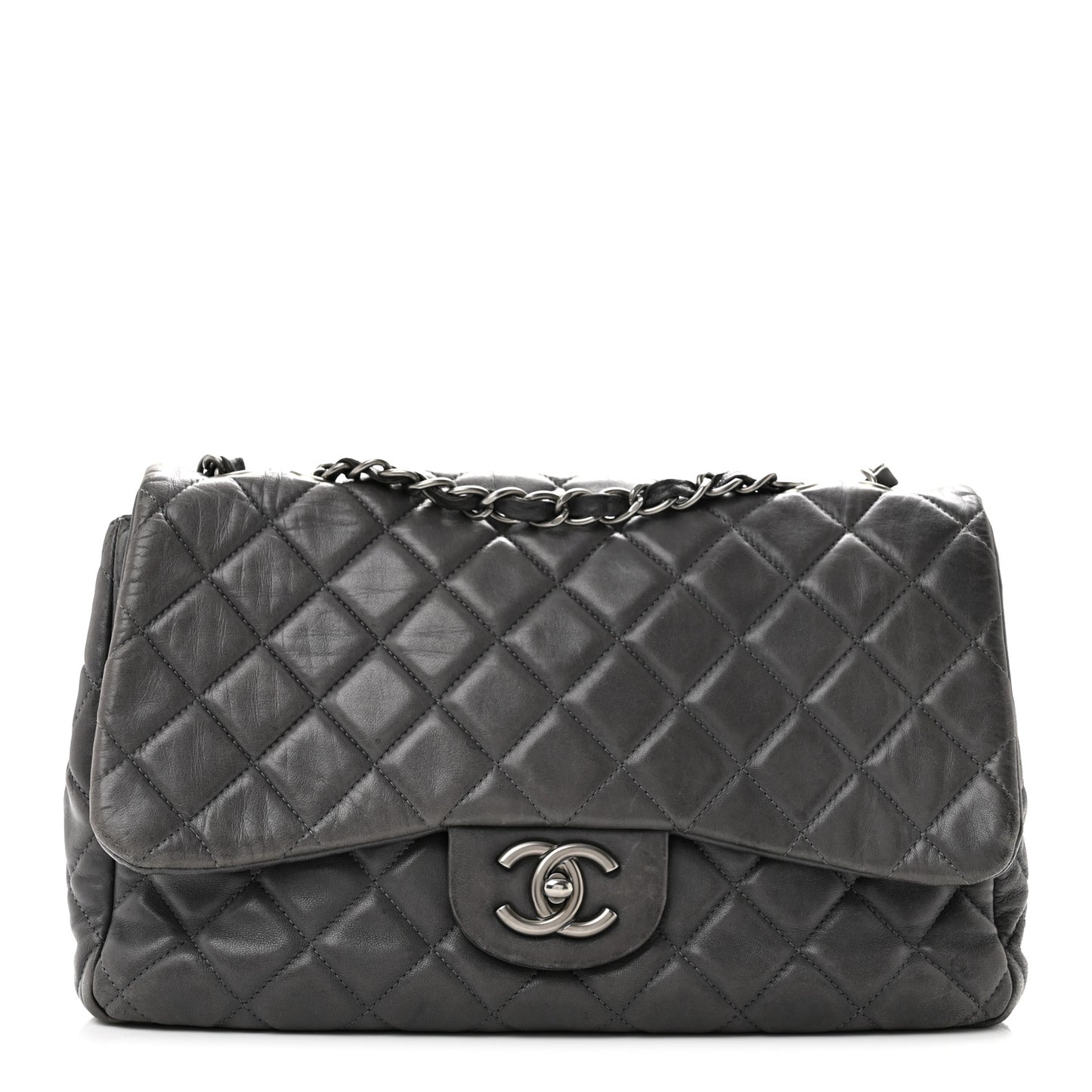 Lambskin Quilted Jumbo Single Flap Grey