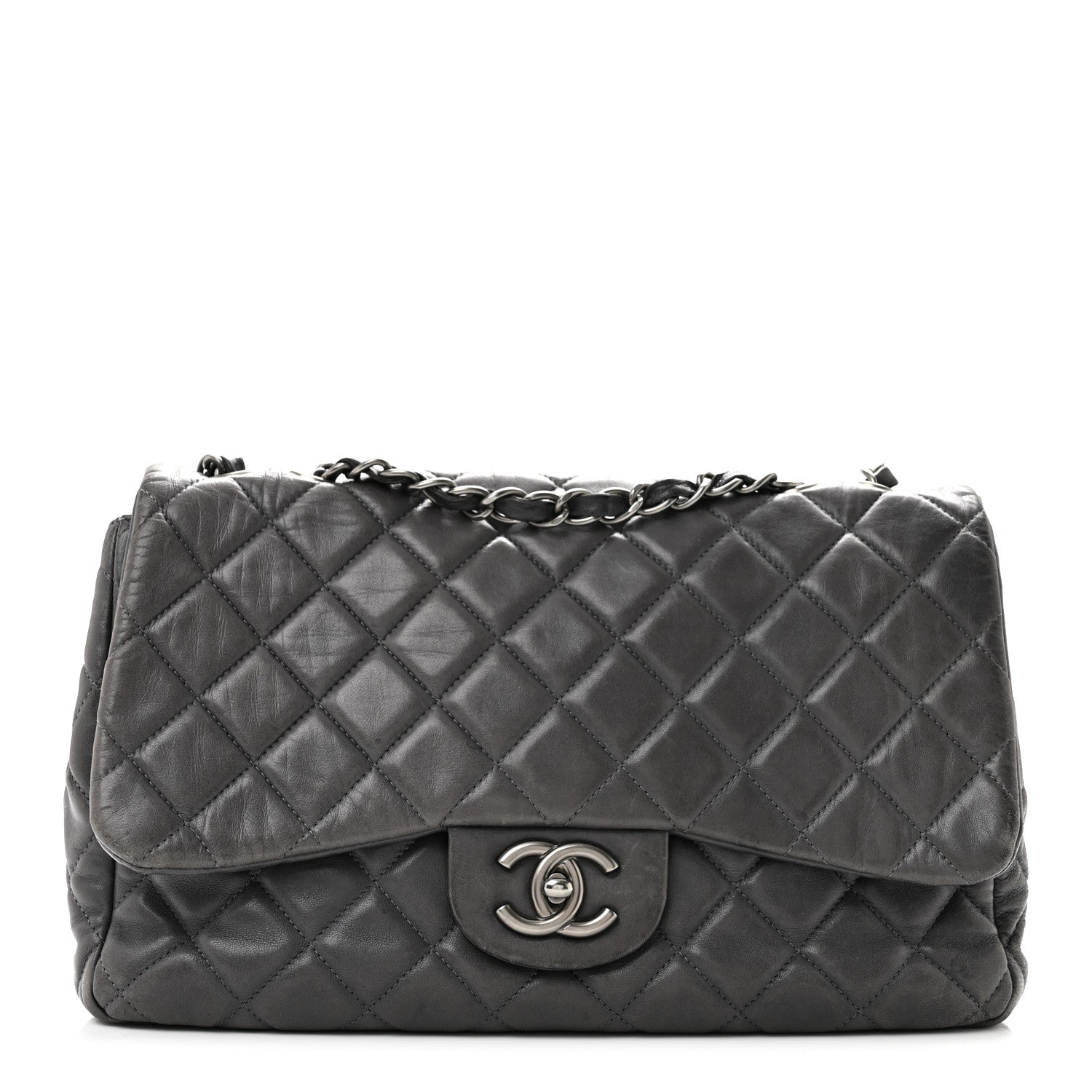Chanel Lambskin Quilted Jumbo Single Flap Grey 1 of 13