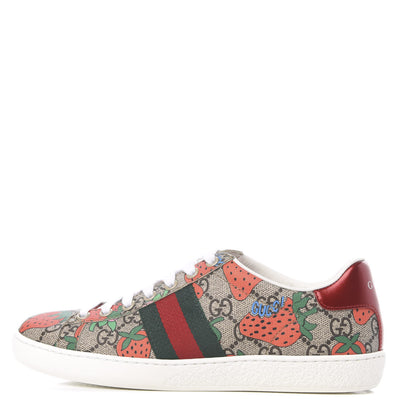 Gucci GG Supreme Monogram Strawberry Web Womens Ace Sneakers 35.5 Beige Multicolor Red Green 1 of 10