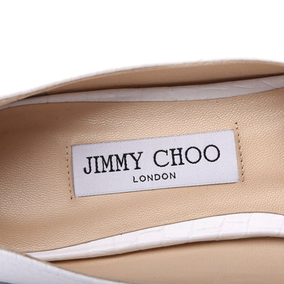Jimmy Choo Calfskin Crocodile Embossed Joselyn Flats 40 White 8 of 9