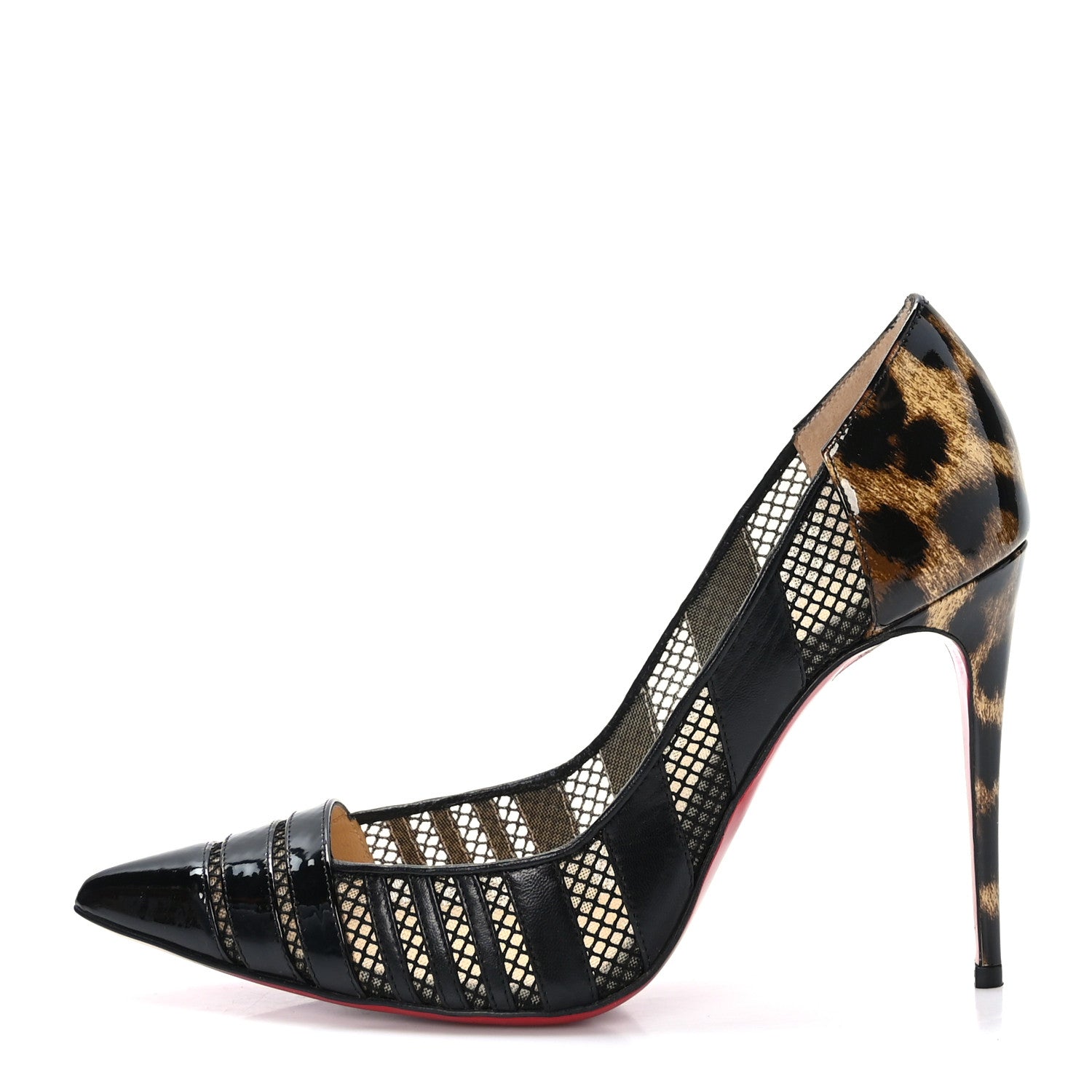 Christian Louboutin Patent Calfskin Mesh Bandy 100 Pumps 36 Leopard 1 of 8