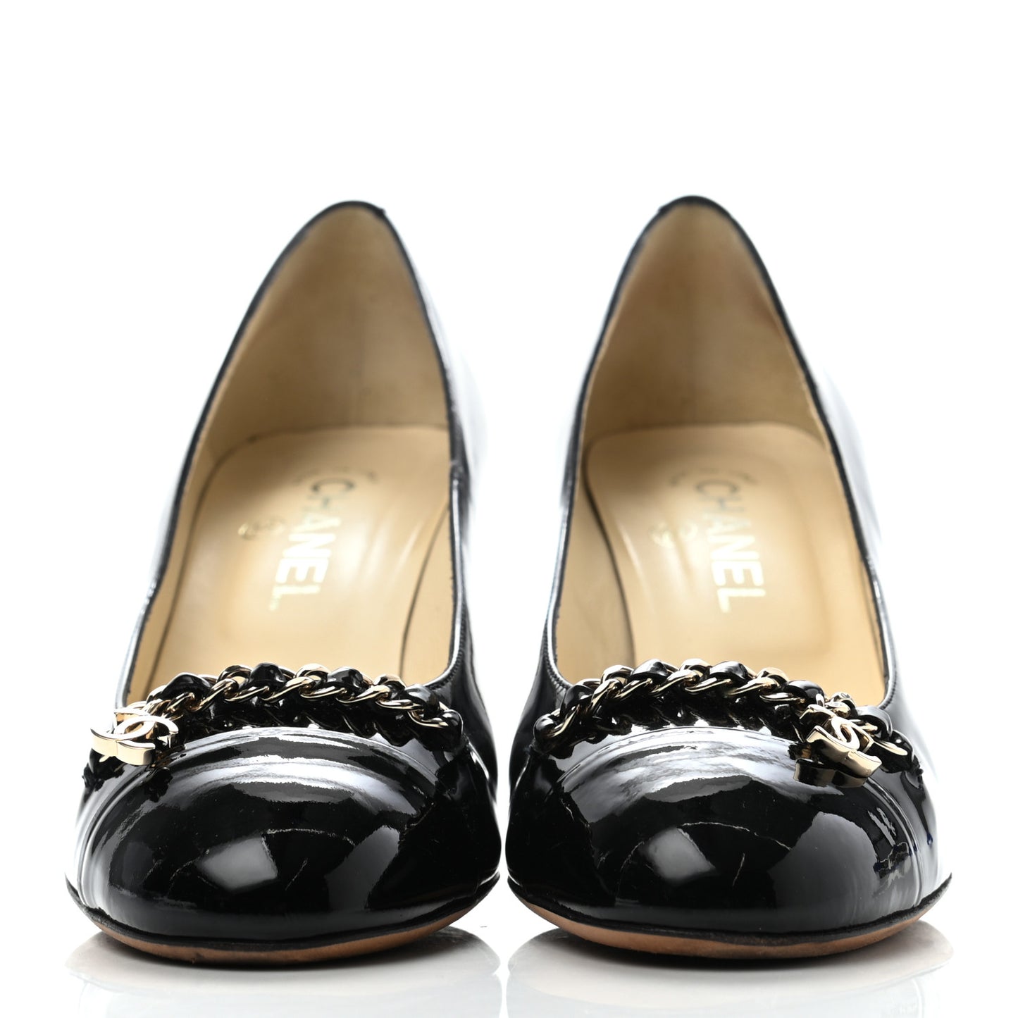 Patent CC Chain Cap Toe Pumps 39.5 Black