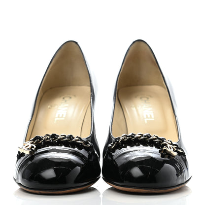 Chanel Patent CC Chain Cap Toe Pumps 39.5 Black 2 of 11