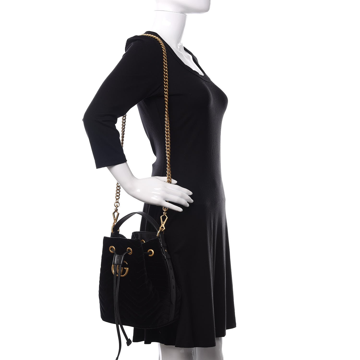 Gucci Velvet Matelasse GG Marmont Bucket Bag Black 2 of 12