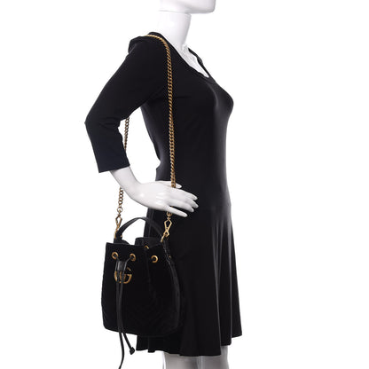 Gucci Velvet Matelasse GG Marmont Bucket Bag Black 2 of 12