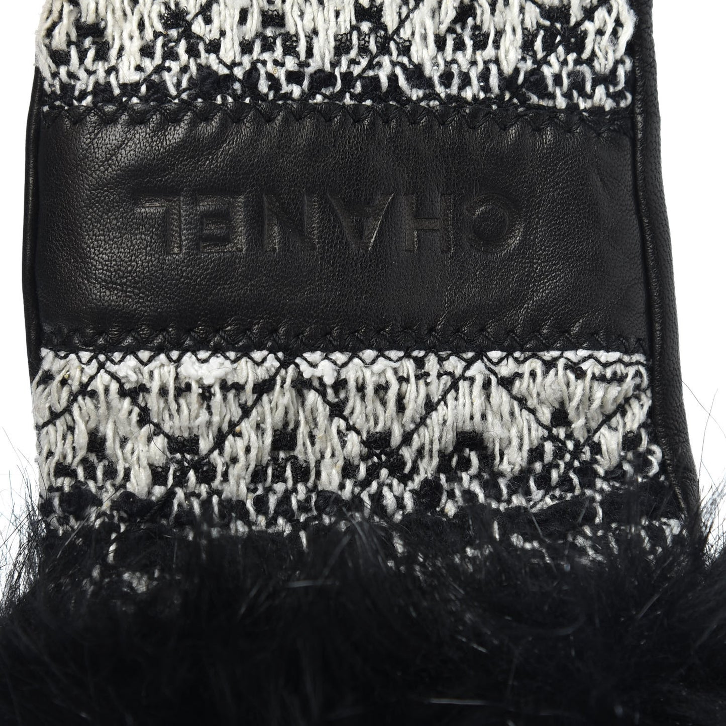 Lambskin Fur Tweed CC Gloves 7.5 Black