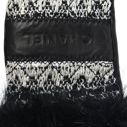 Chanel Lambskin Fur Tweed CC Gloves 7.5 Black 3 of 4