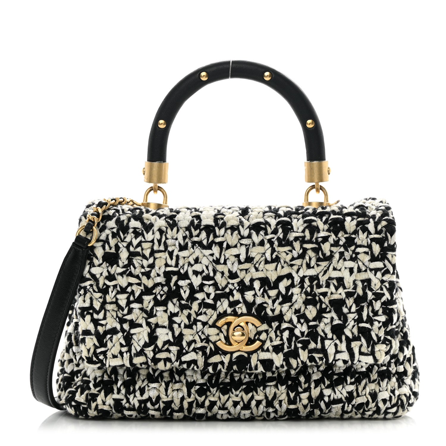 Chanel Tweed Quilted Mini Coco Handle Flap Black Beige 1 of 12