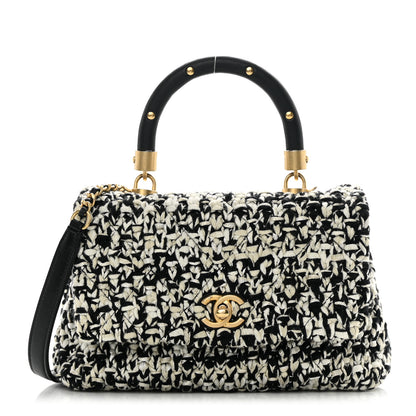 Chanel Tweed Quilted Mini Coco Handle Flap Black Beige 1 of 12