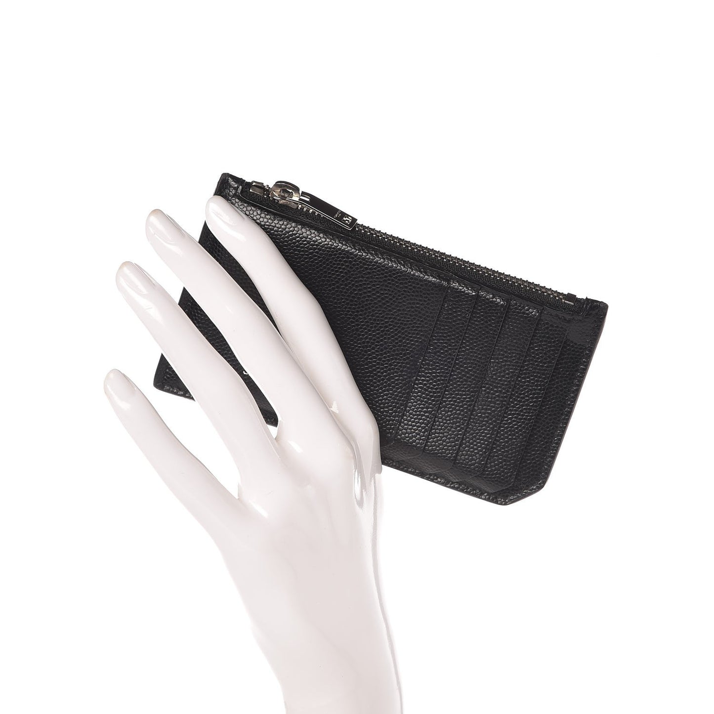Grained Calfskin 5 Fragments Zip Pouch Card Holder Black