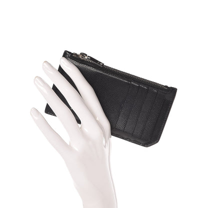 Saint Laurent Grained Calfskin 5 Fragments Zip Pouch Card Holder Black 2 of 8