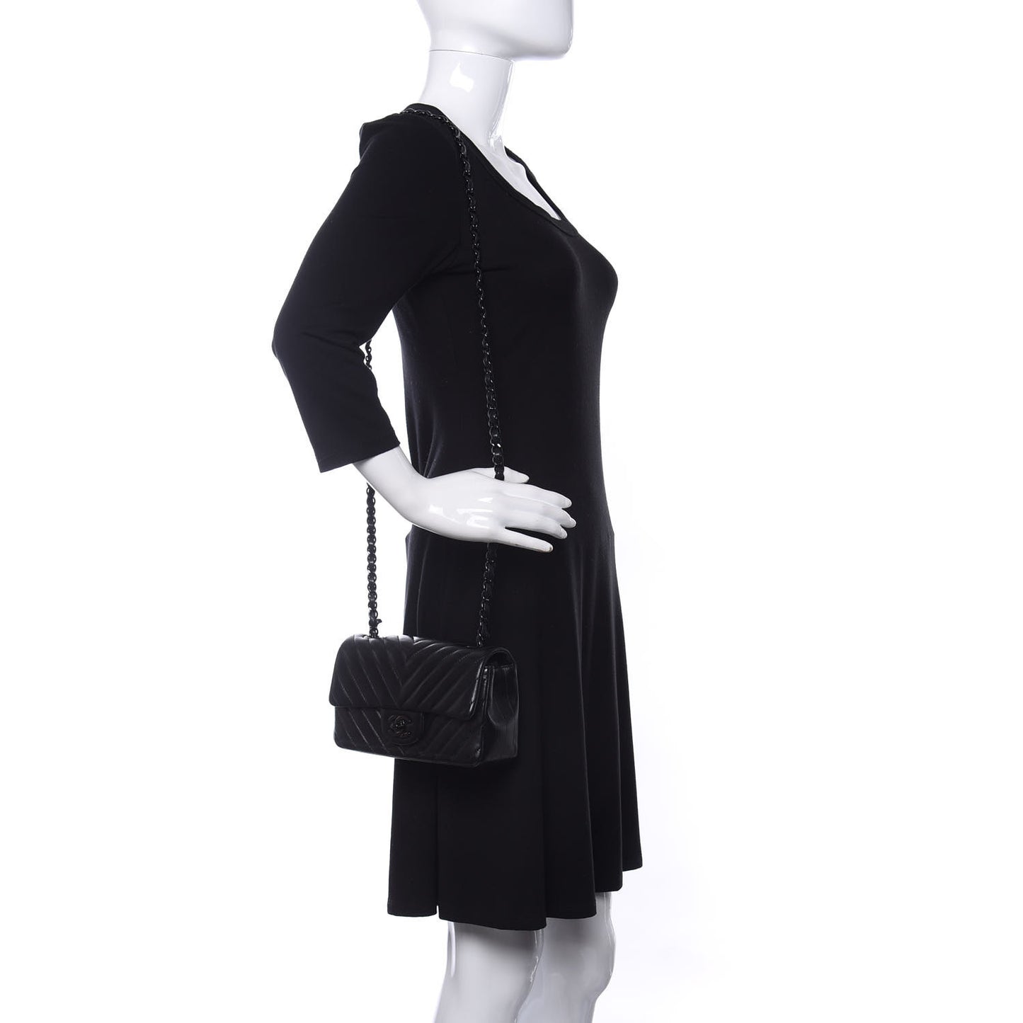 Lambskin Chevron Quilted Mini Rectangular Flap So Black