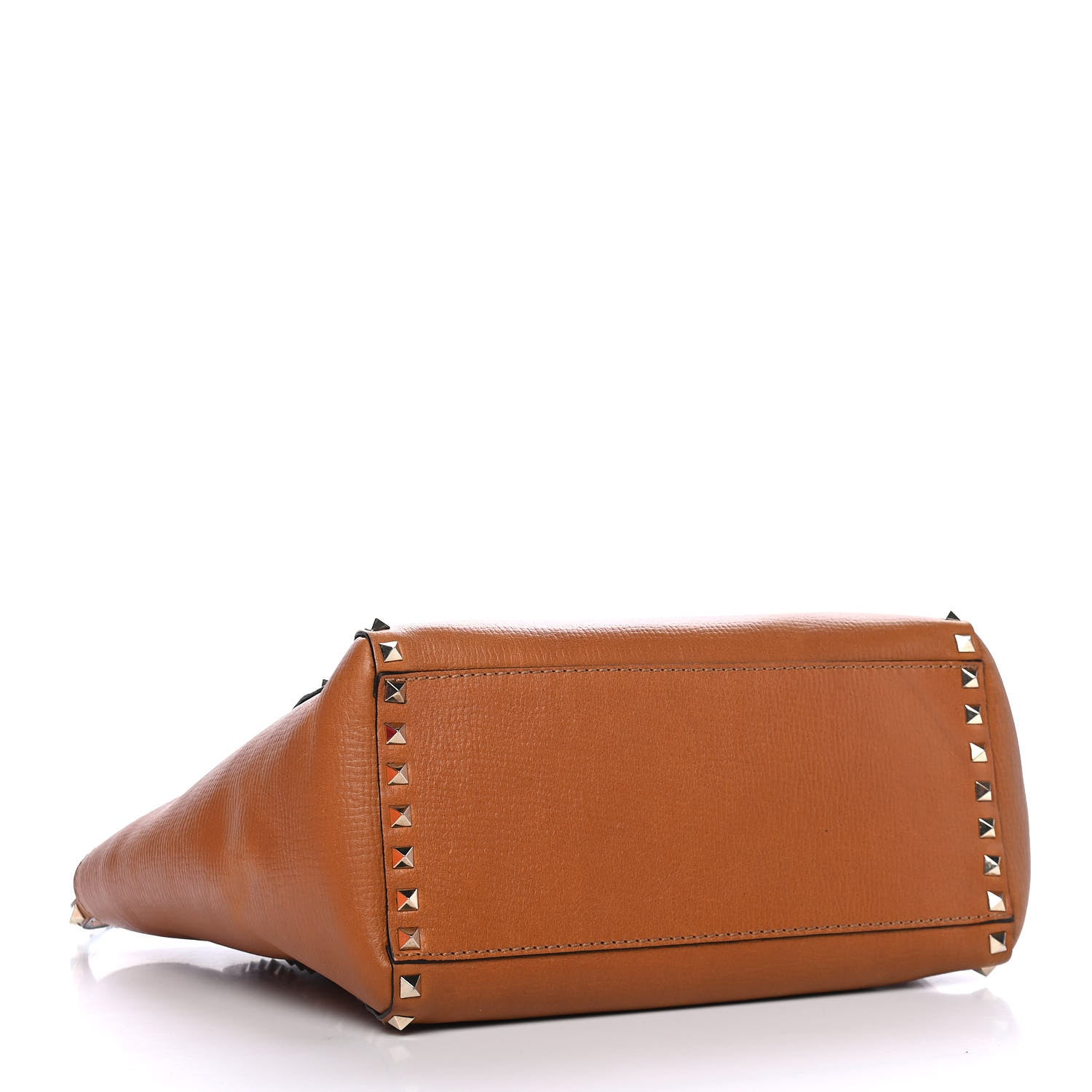 Valentino Garavani Textured Calfskin Rockstud Double Handle Tote Tan 3 of 9