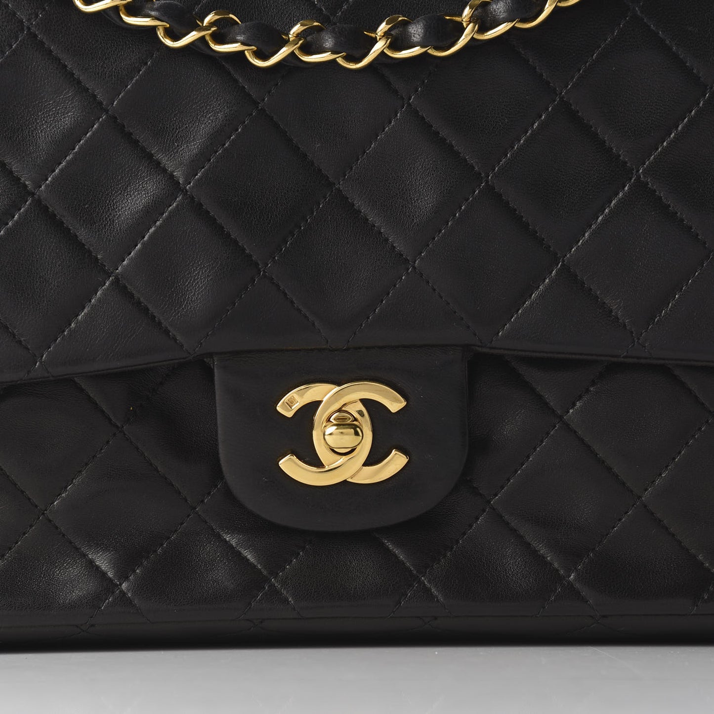 Lambskin Quilted Medium Double Flap Black
