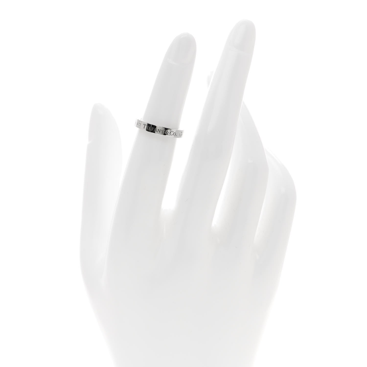 Tiffany Platinum Diamond Logo Band Ring 46 3.75 2 of 5