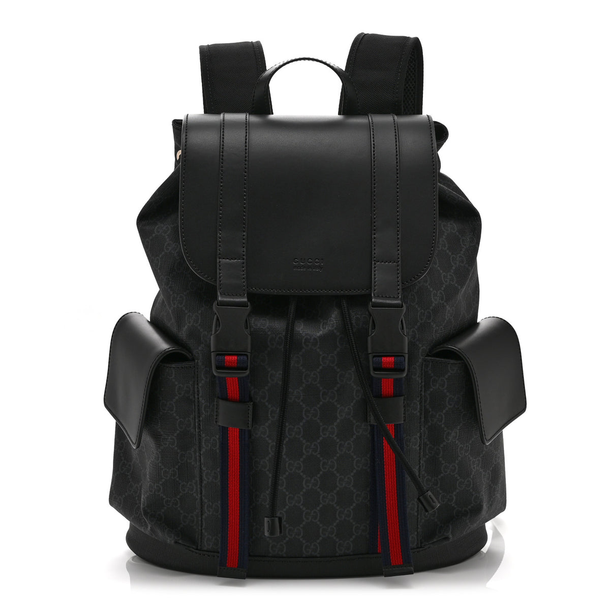 Gucci Soft GG Supreme Monogram Calfskin Web Double Buckle Backpack Black 1 of 11
