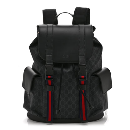 Gucci Soft GG Supreme Monogram Calfskin Web Double Buckle Backpack Black 1 of 11