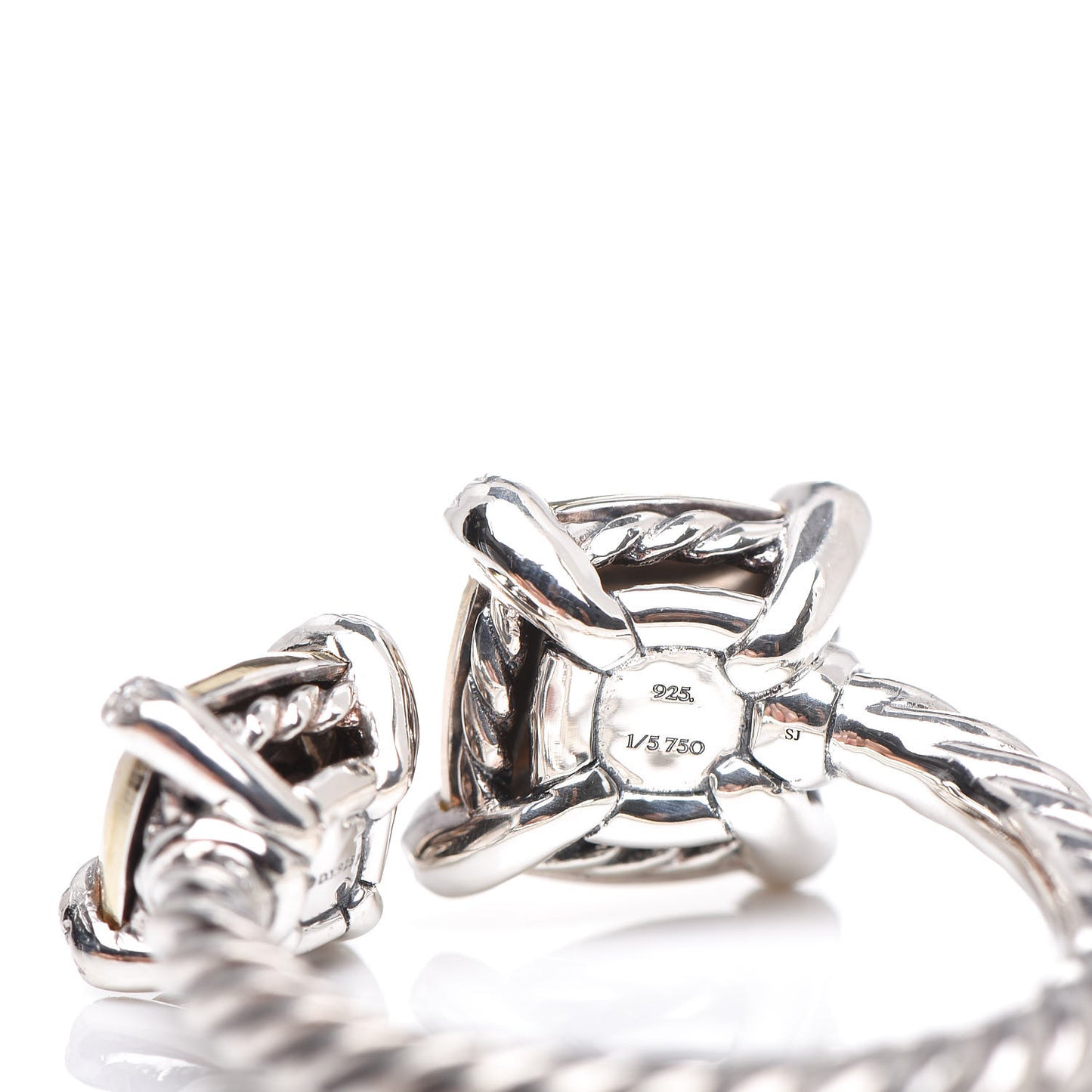 Sterling Silver 18K Yellow Gold Diamond Chatelaine Bypass Ring 49 4.75