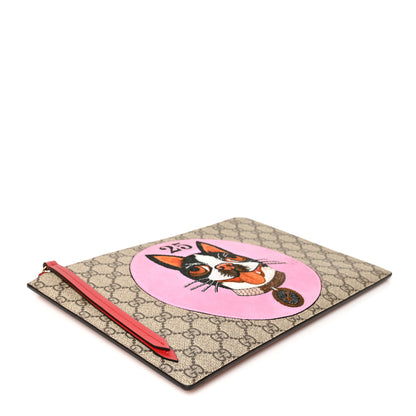 Gucci GG Supreme Monogram Bosco Patch Zip Pouch Beige Malva Hibiscus Red 4 of 9