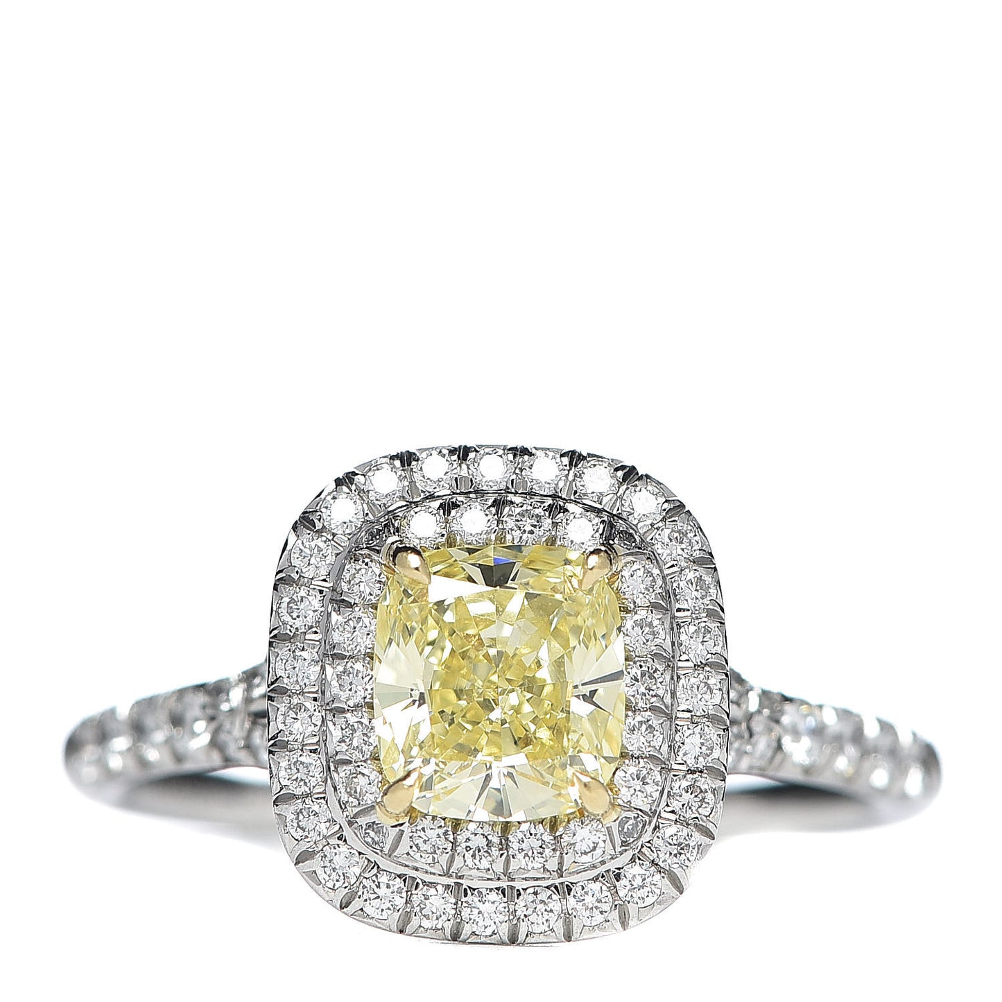 Platinum 18K Yellow Gold Fancy Yellow Diamond Soleste Engagement Ring 53 6.25