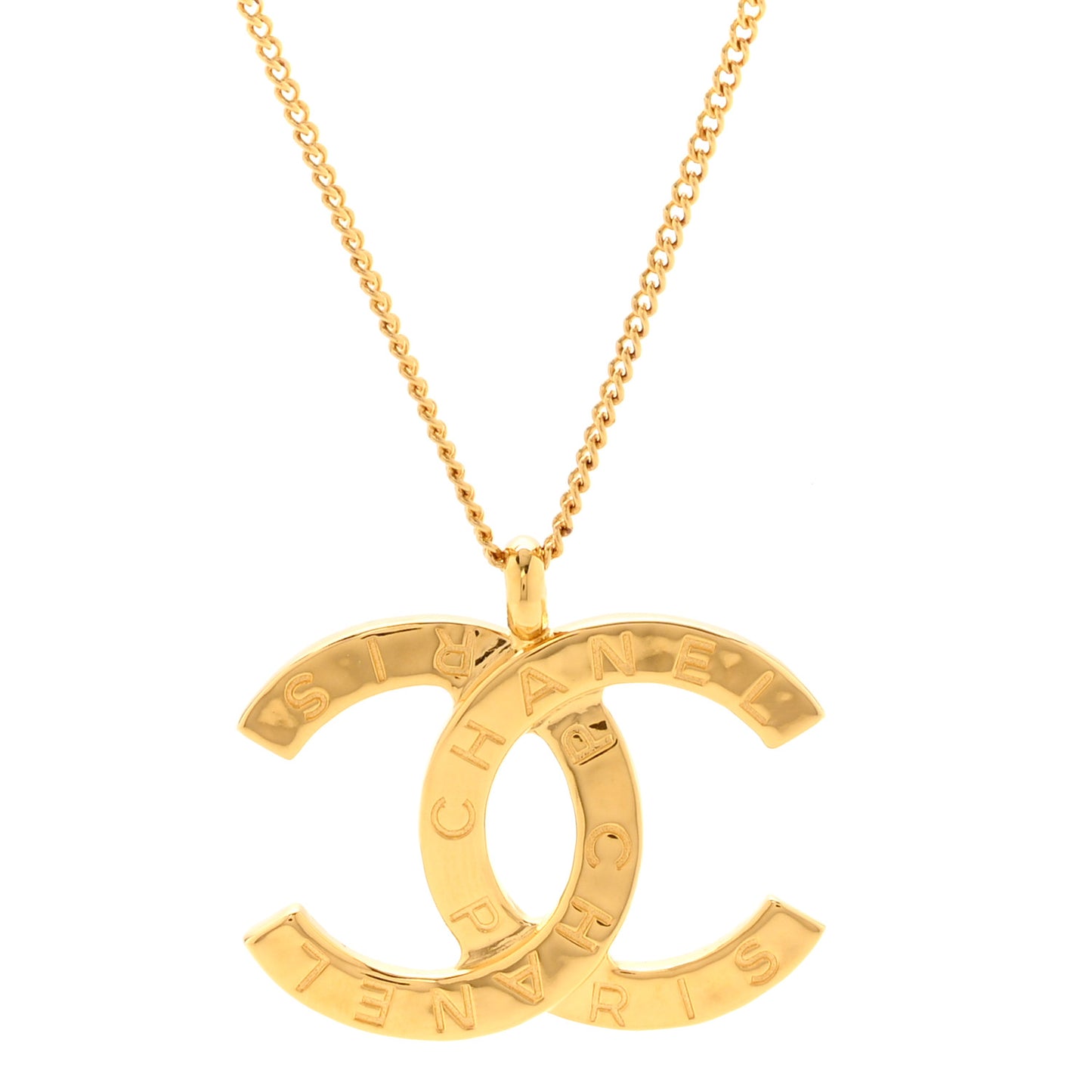 Metal CC Paris Button Necklace Gold