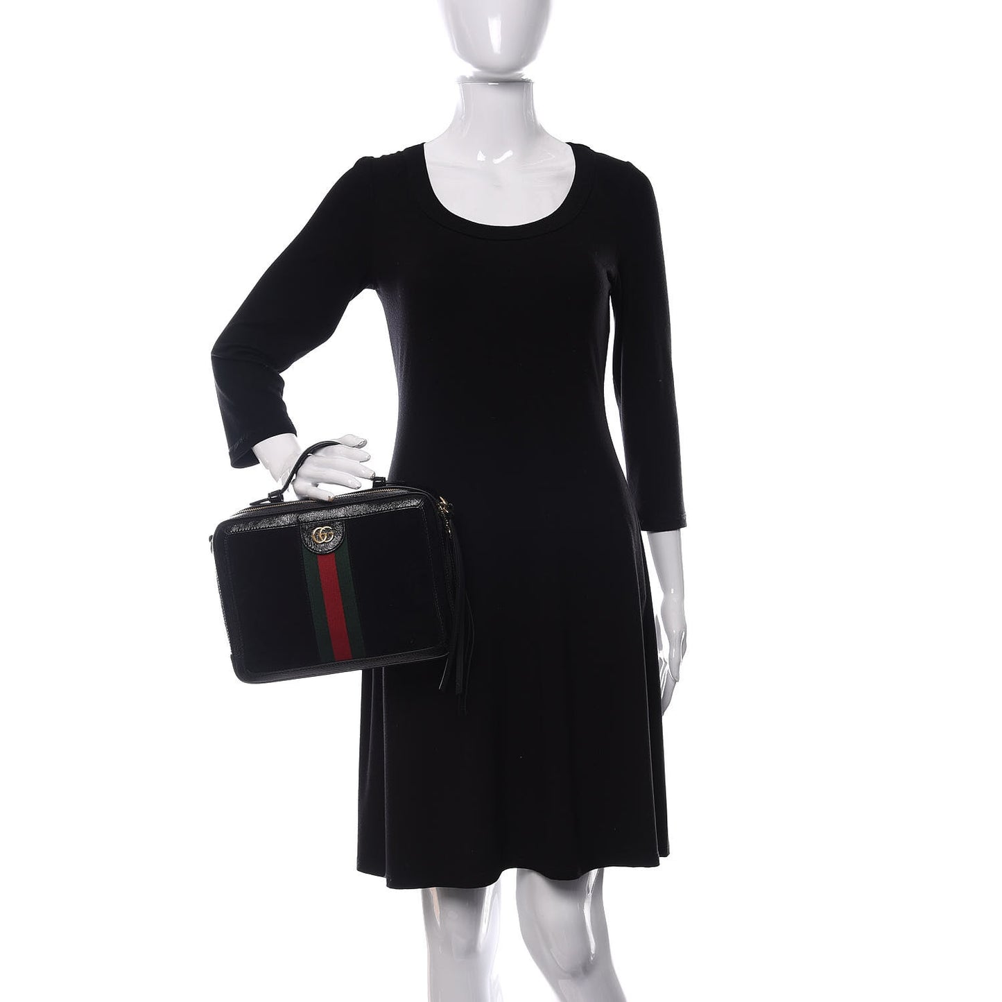 Suede Patent Web Small Ophidia Top Handle Shoulder Bag Black