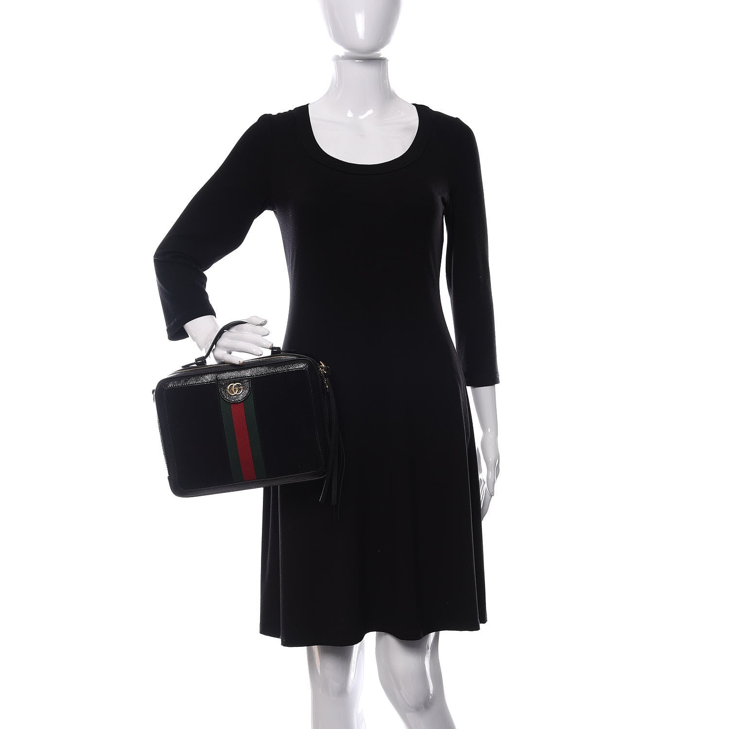 Gucci Suede Patent Web Small Ophidia Top Handle Shoulder Bag Black 3 of 11