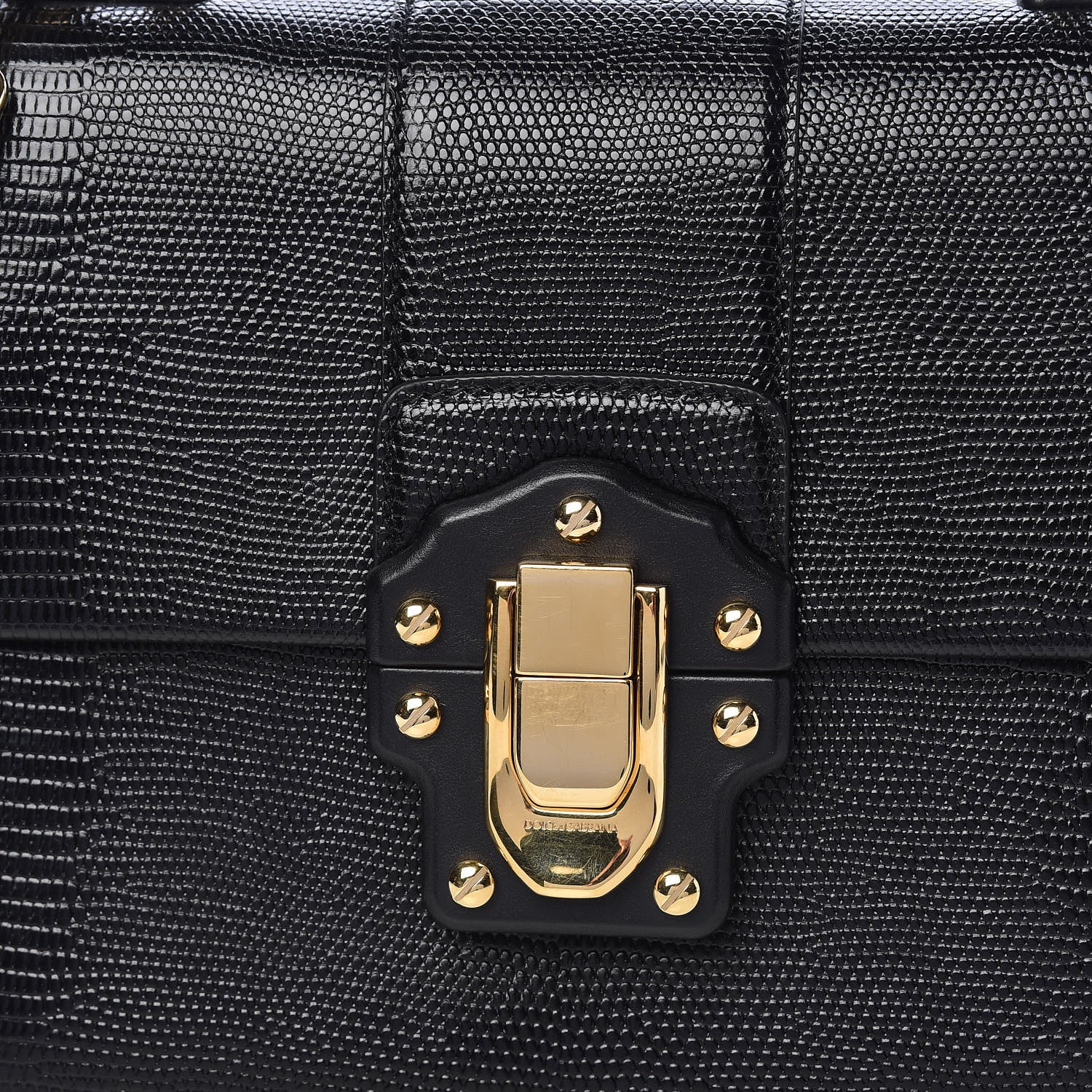Dolce & Gabbana Iguana Calfskin Embossed Lucia Top Handle Bag Black 9 of 9