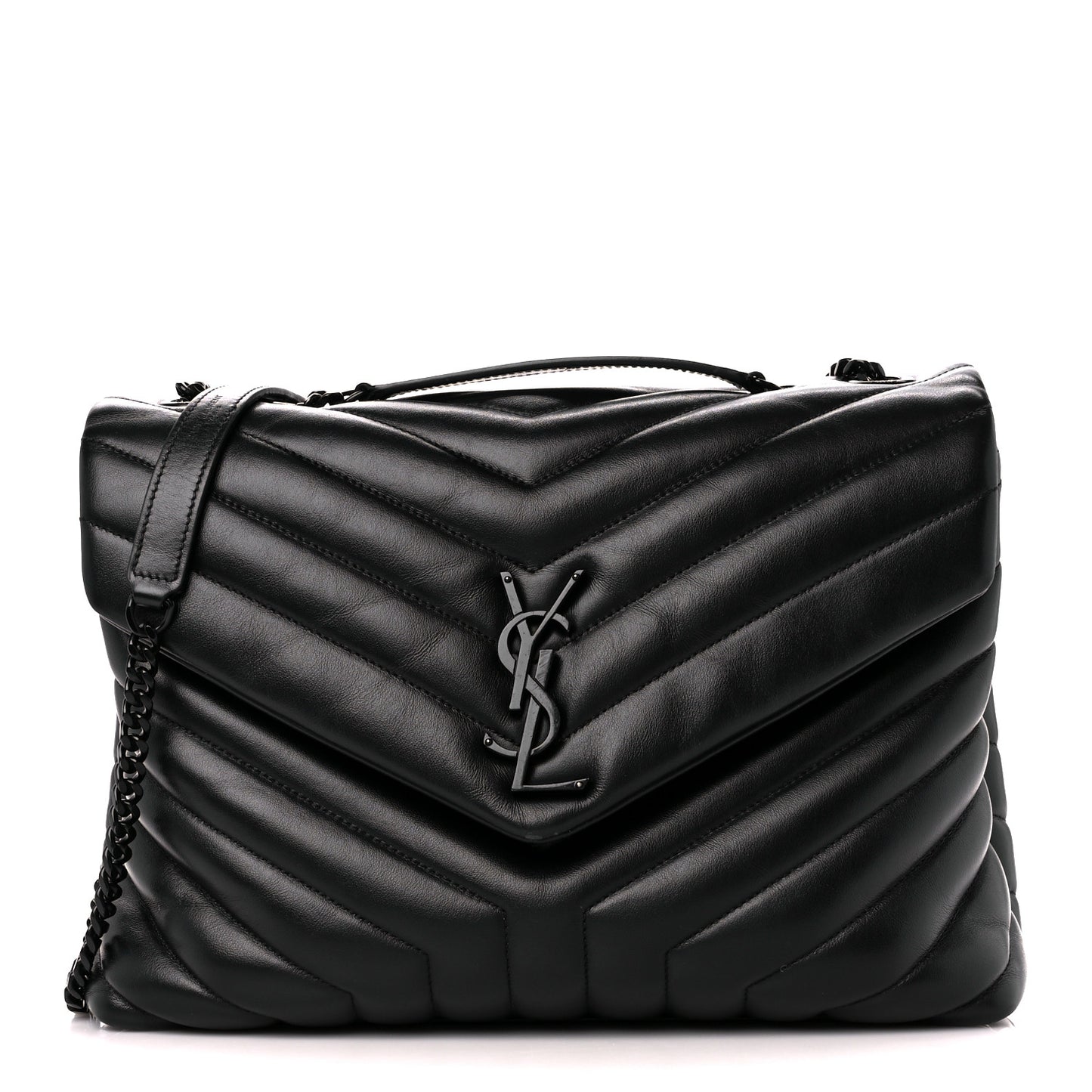 Calfskin Y Quilted Monogram Monochrome Medium Loulou Chain Satchel Black