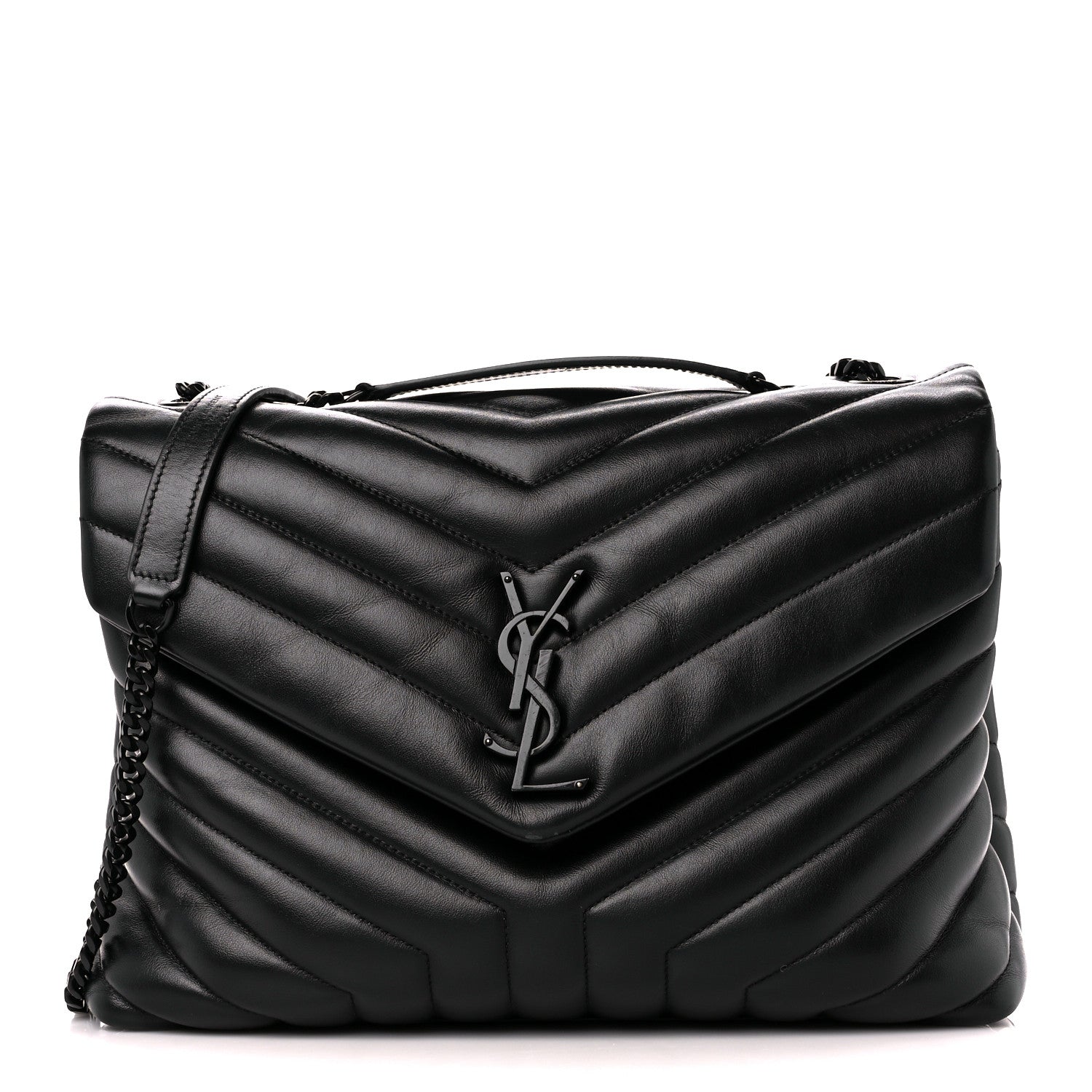 Saint Laurent Calfskin Y Quilted Monogram Monochrome Medium Loulou Chain Satchel Black 1 of 11