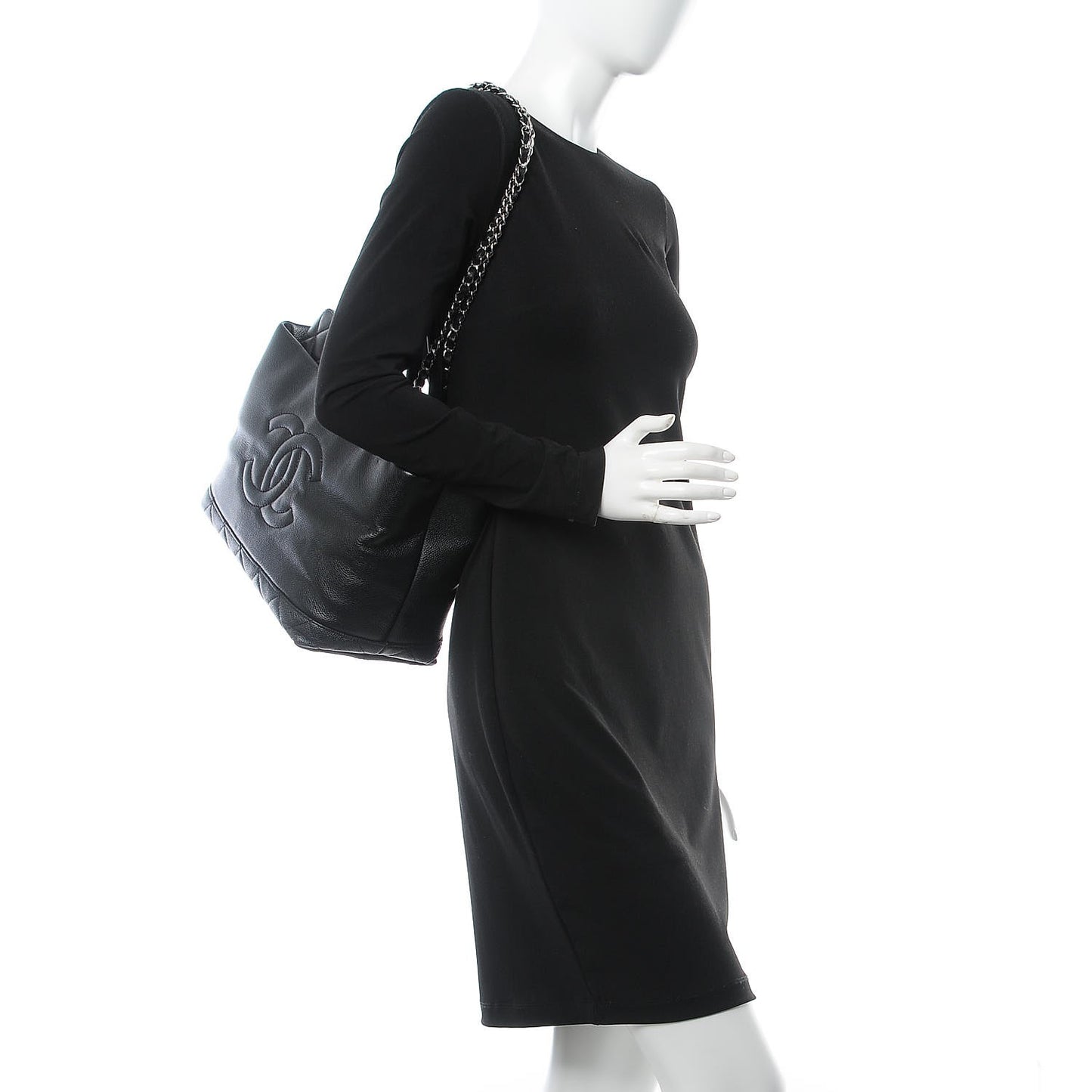 Soft Caviar CC Medium Top Handle Tote Black