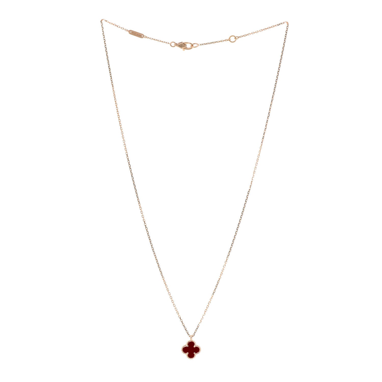 Van Cleef & Arpels 18K Rose Gold Carnelian Sweet Alhambra Pendant Necklace 3 of 7