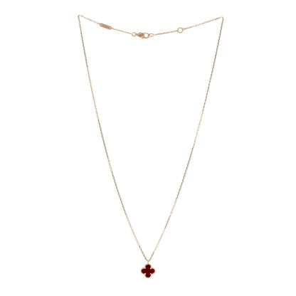 Van Cleef & Arpels 18K Rose Gold Carnelian Sweet Alhambra Pendant Necklace 3 of 6