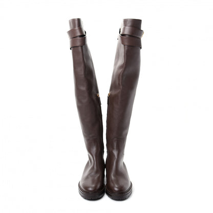 Valentino Garavani Calfskin Knee High Buckle Boots 40 Brown 5 of 13