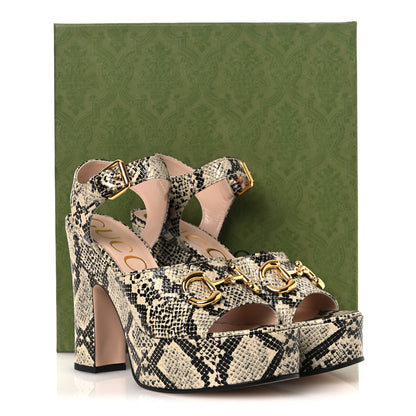 Gucci Calfskin Snakeskin Print Horsebit 40/135mm Platform Sandals 40.5 Beige Avana 11 of 11