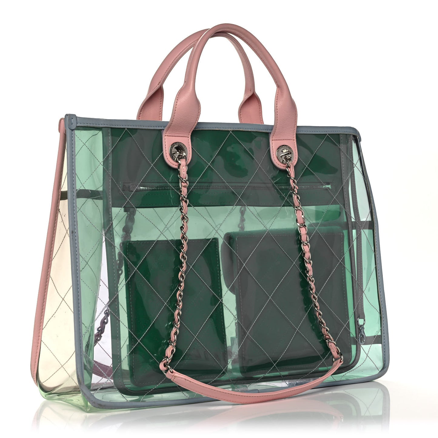 PVC Lambskin Stitched Medium Coco Splash Shopping Bag Green Pink