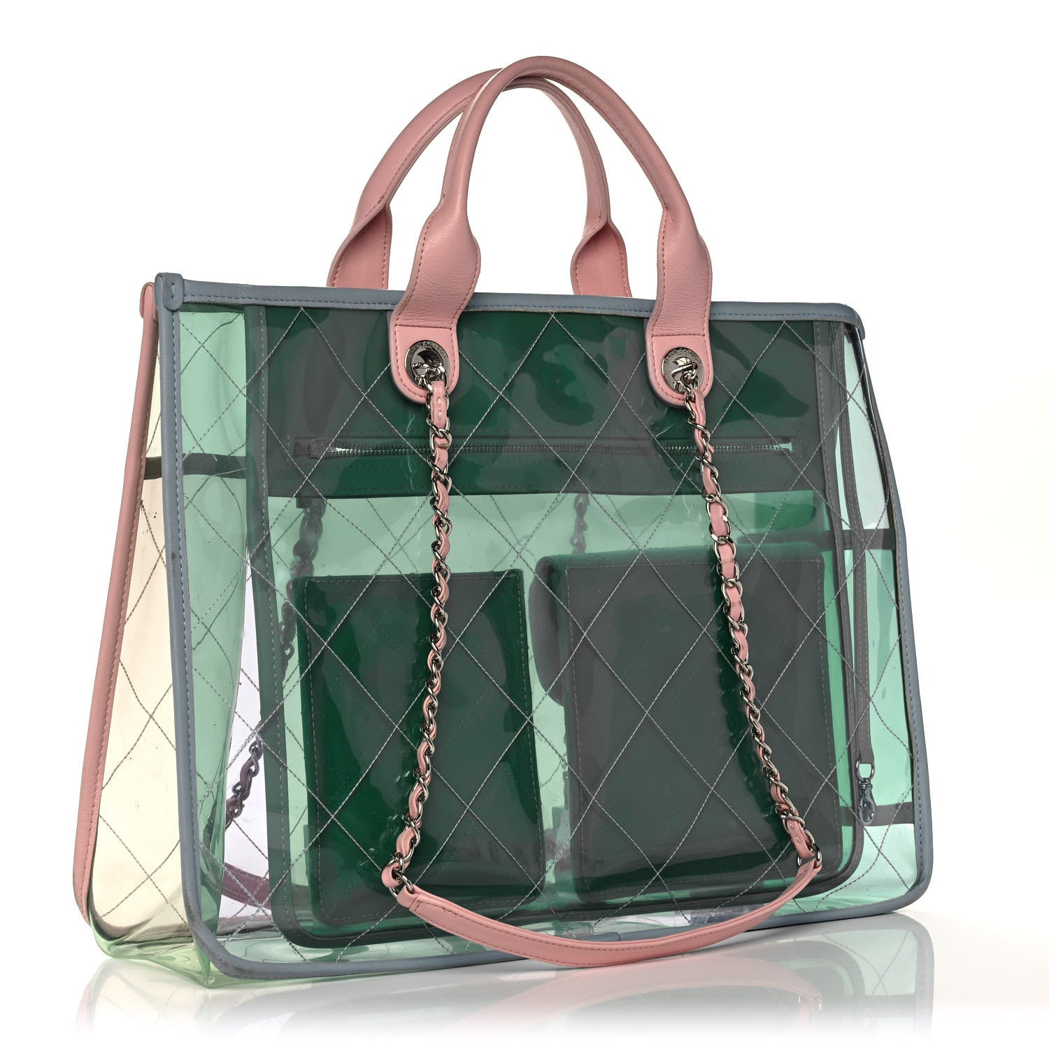 Chanel PVC Lambskin Stitched Medium Coco Splash Shopping Bag Green Pink 3 of 15