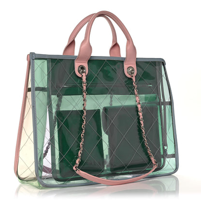 Chanel PVC Lambskin Stitched Medium Coco Splash Shopping Bag Green Pink 3 of 15