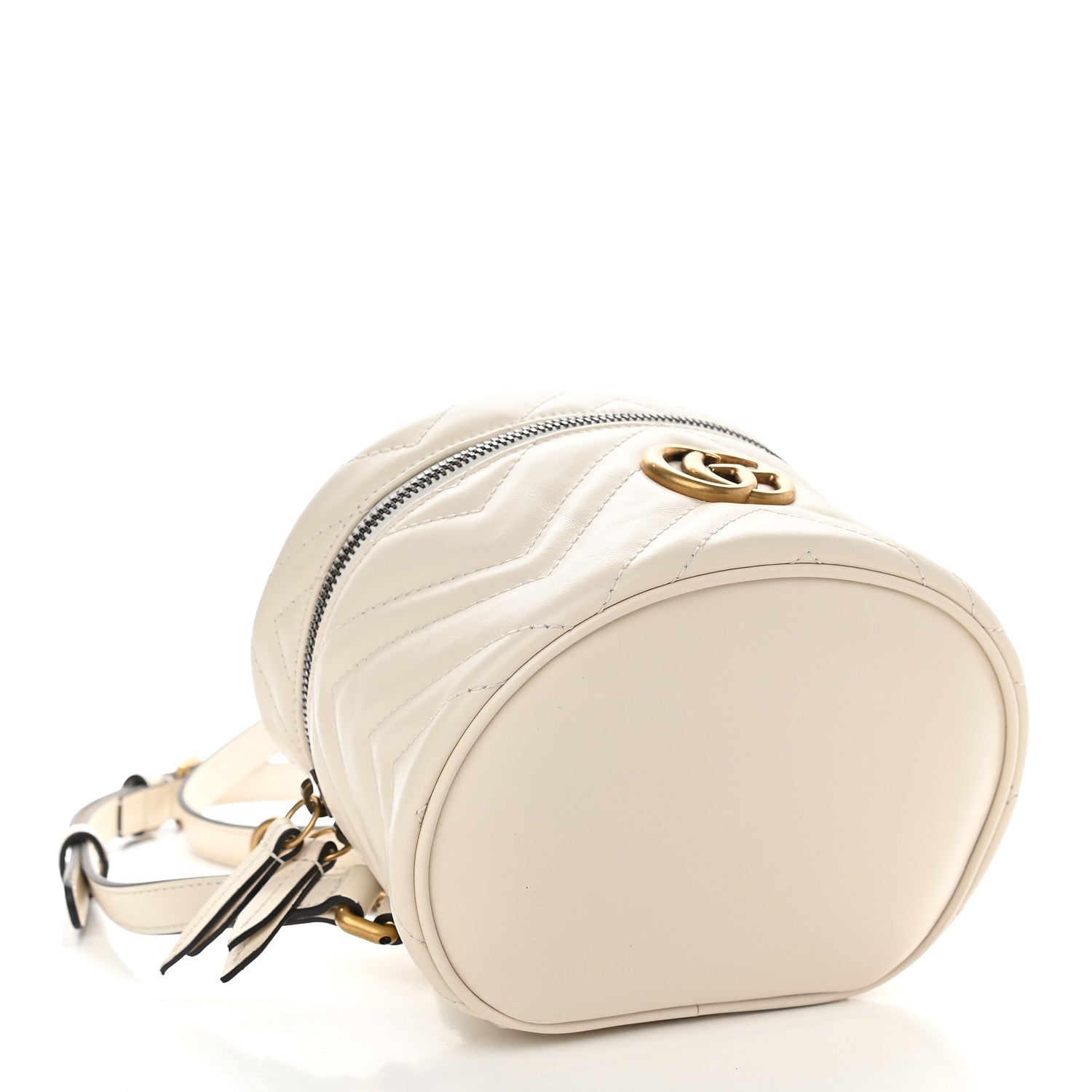 Gucci Calfskin Matelasse Mini GG Marmont Round Backpack White 4 of 9