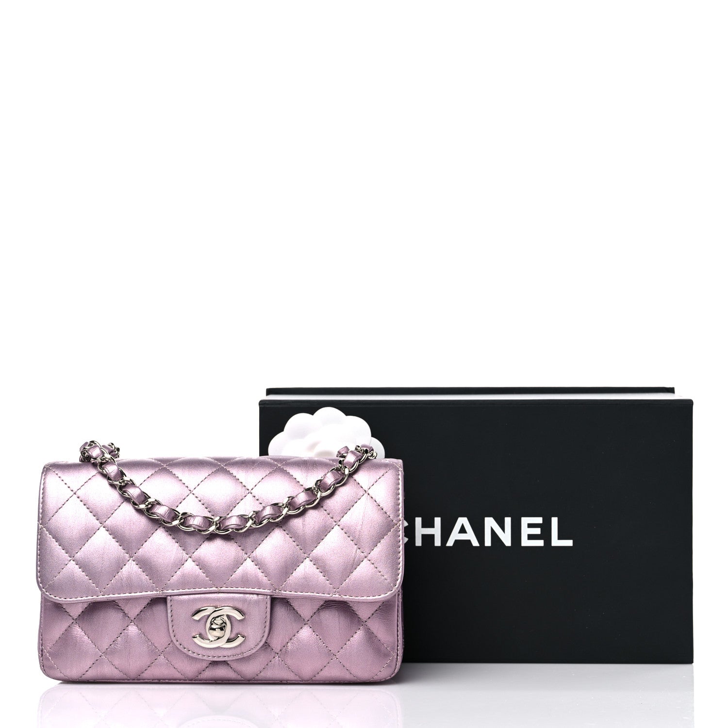 Chanel Metallic Calfskin Quilted Mini Rectangular Flap Pink 12 of 12